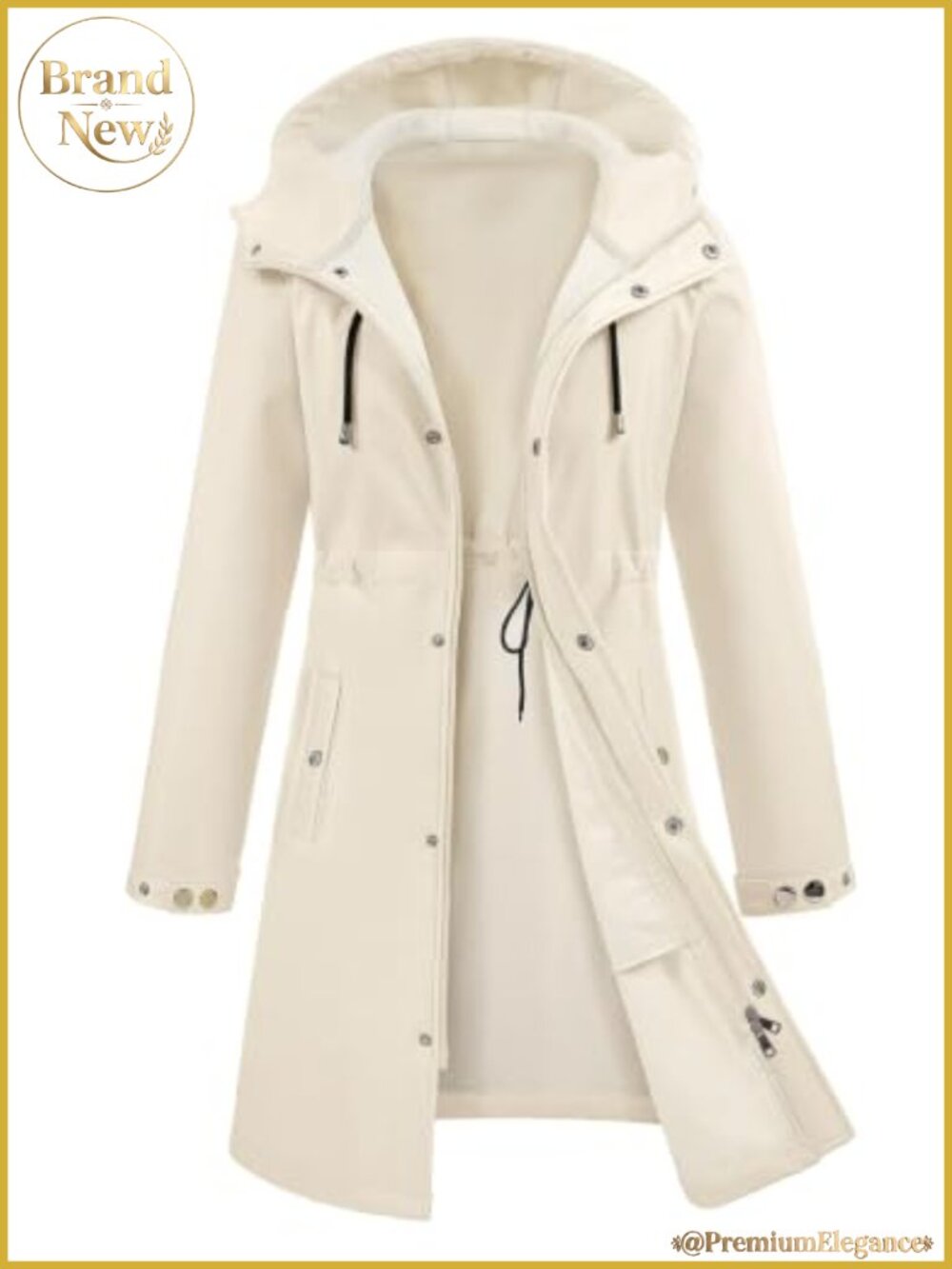 Women's Waterproof Softshell Fleece Lined Hooded Rain Jacket Long Trench
